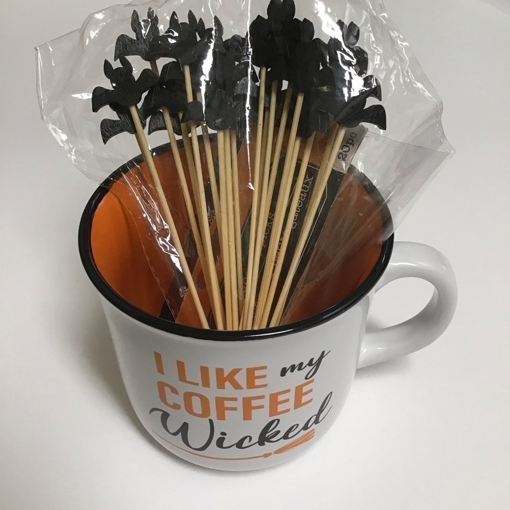 NEW Halloween Coffee Mug I Like My Coffee Wicked Witch Broom Orange Black Picks - Picture 10 of 15